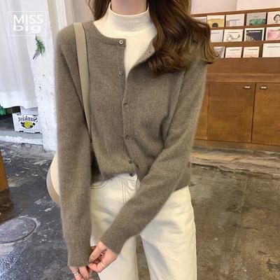 Sweater Women Cardigan Spring Autumn Thin Coat Layer Base Layer Cropped Round Neck Knit Top Wholesale