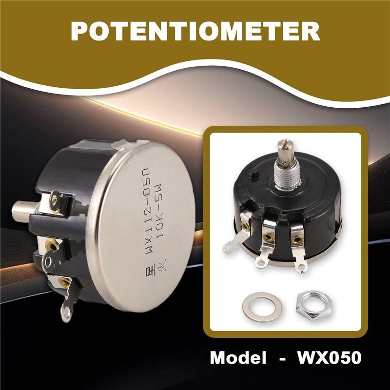 A84E-WX050 10K Ohm 5W 6Mm Round Shaft Rotary Wire Wound Potentiometer Black+Silver