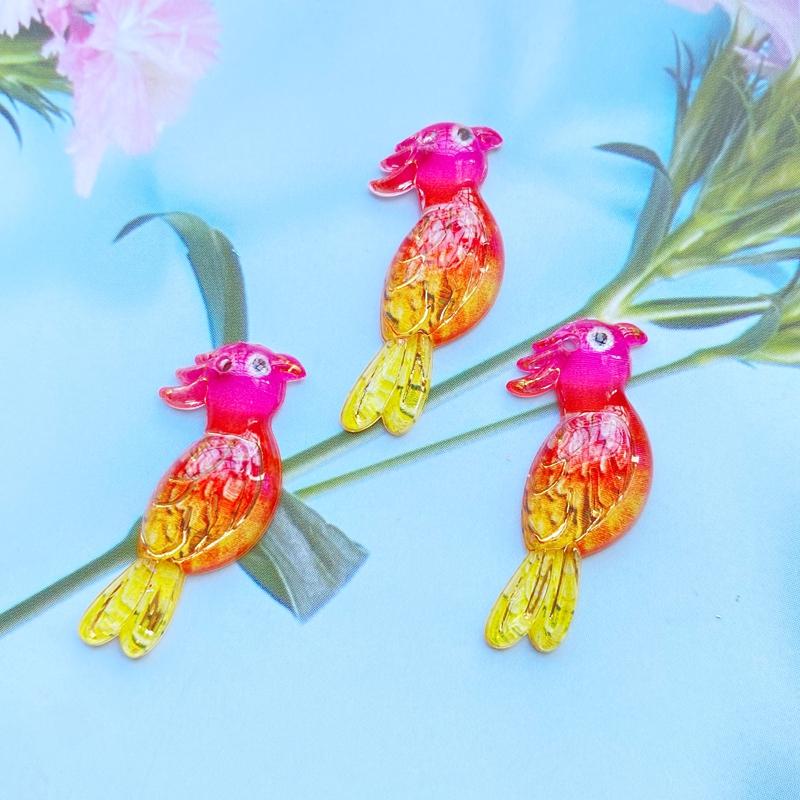 10Pcs Mini There Is A Hole Lovely Parrot Acrylic Flat Back Resin Art Supply Decoration Charm Craft Hair Bow Accessories H530