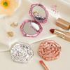 Rose-flowered Small Mirror, Student Portable Folding Mirror, Travel Pocket Mirror, Electroplated Flip Cover Makeup Mirror