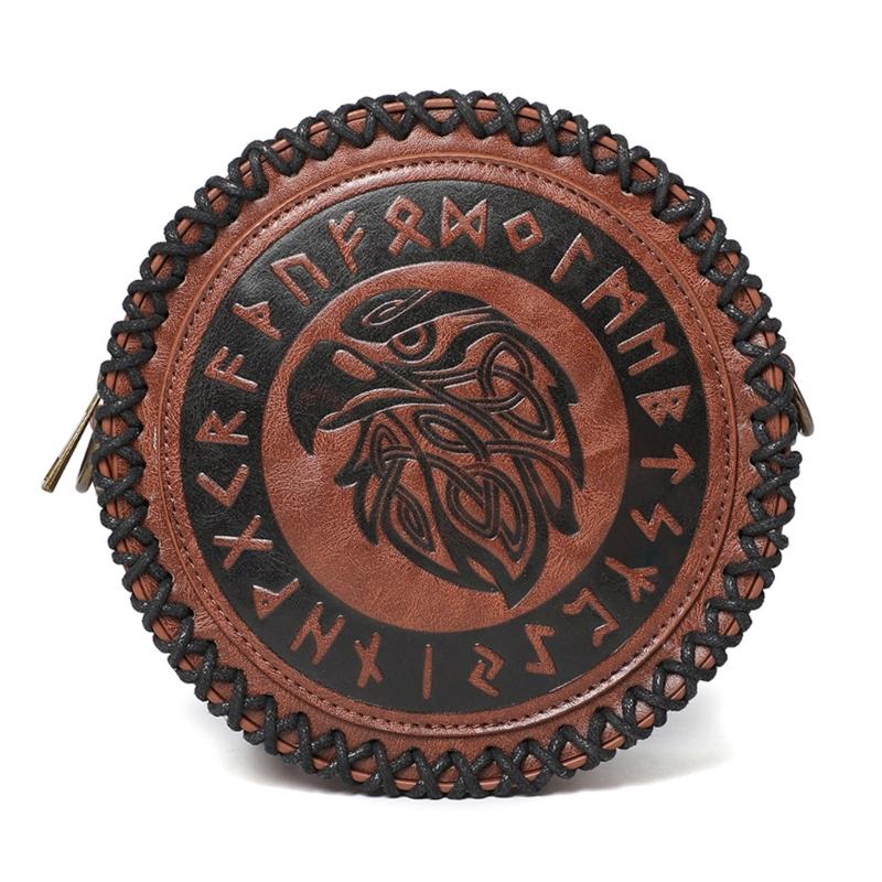 Средневековая тисненая поясная сумка Винтажная кожаная сумка-кошелек на ремне из ПУ Боковой мешочек для исторических реконструкций и костюмированных вечеринок коричневый