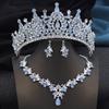 Golden AB 3 Pcs Tiaras and necklace earrings for Bridal Jewelry Sets Women Brides Wedding Crown Prom Birthday Accessories