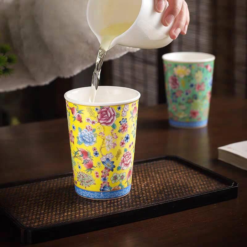 A Handless Ceramic Tea Cups Bar Mugs Floral Pattern Ceramic Tiki Painted Cocktail Cups Personalized Chinese-style Ceramic Cups
