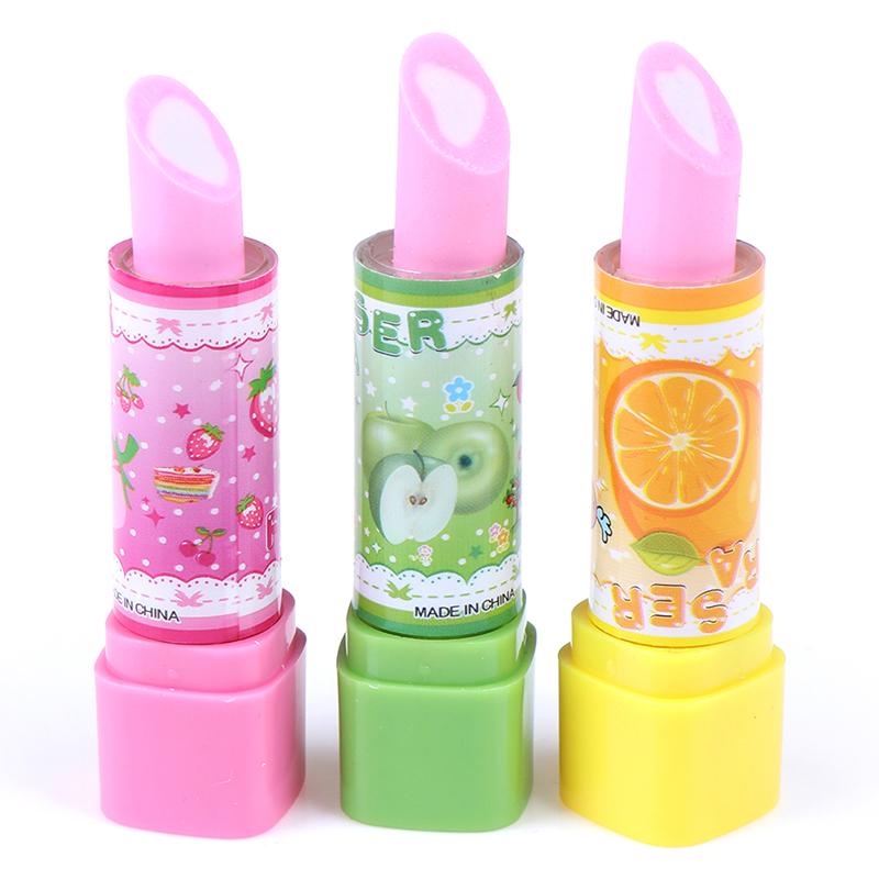 1Pc Child Lipstick Shaped Eraser Student Stationery Xmas Gift Pencil Erasers