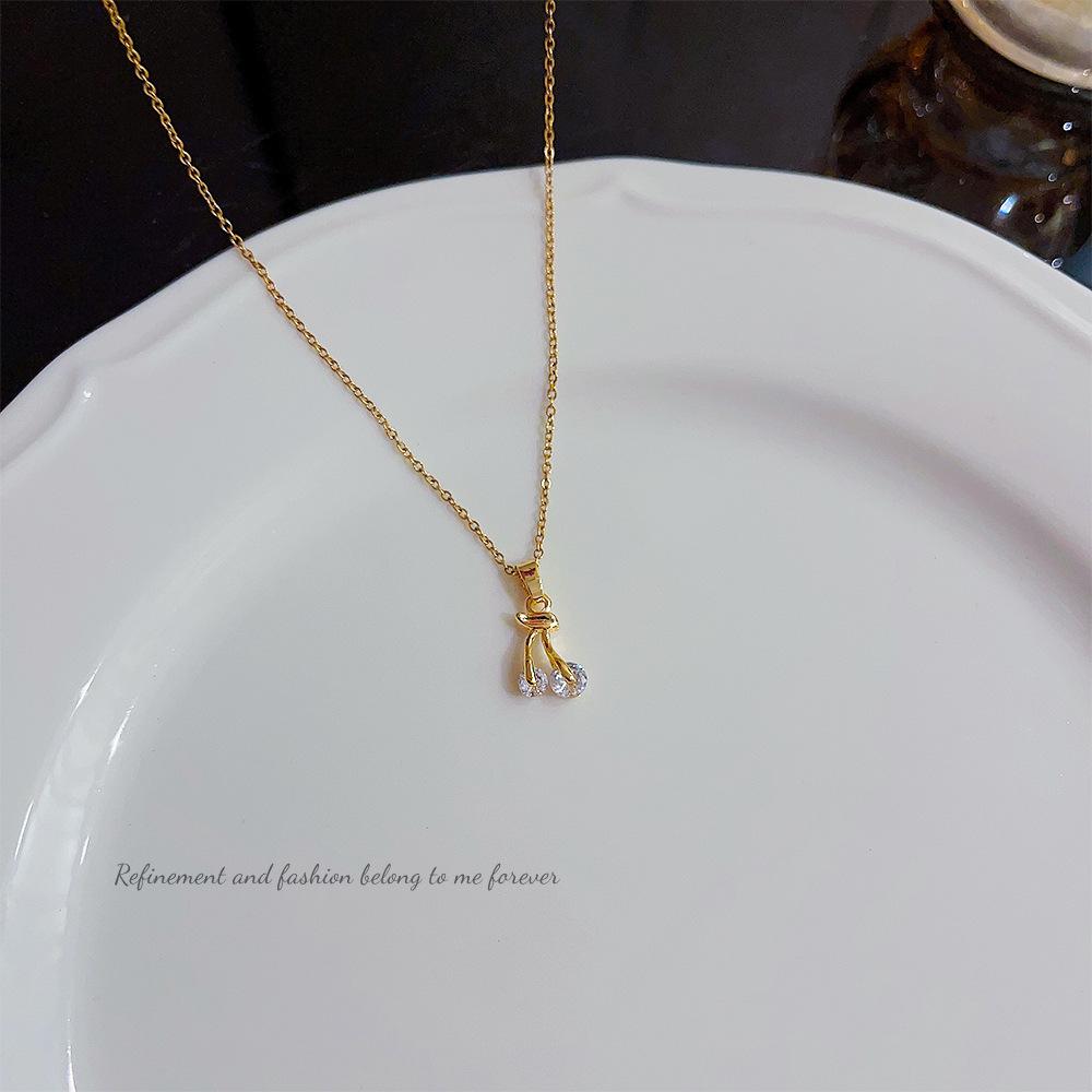 Niche Design Cherry Light Luxury Titanium Steel Necklace - Versatile Korean Style Clavicle Chain for Women
