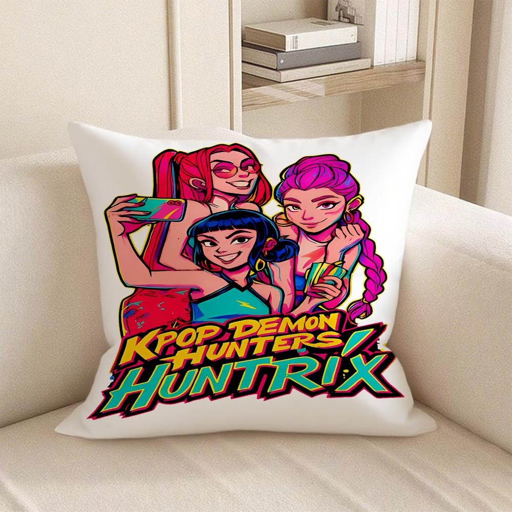 KPop Demon Hunters  K-Pop style HunTrix character printed pillowcase: Colorful girl strikes fashion home decoration