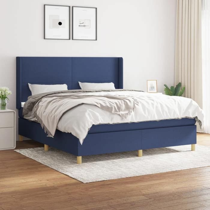 VidaXL Lit à sommier tapissier avec matelas Bleu 160x200 cm Tissu - Modèle 3131847