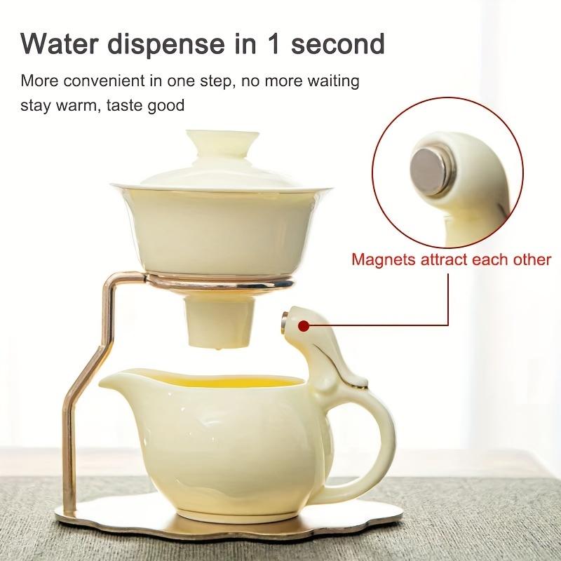 1 Set Ceramic Teapot Set Ceramic Tea Cups Lazy Kungfu Tea Pot Set Semi Automatic Drip Rotating Tea Set With Infuser Office Blooming Tea Pot Set For Ho