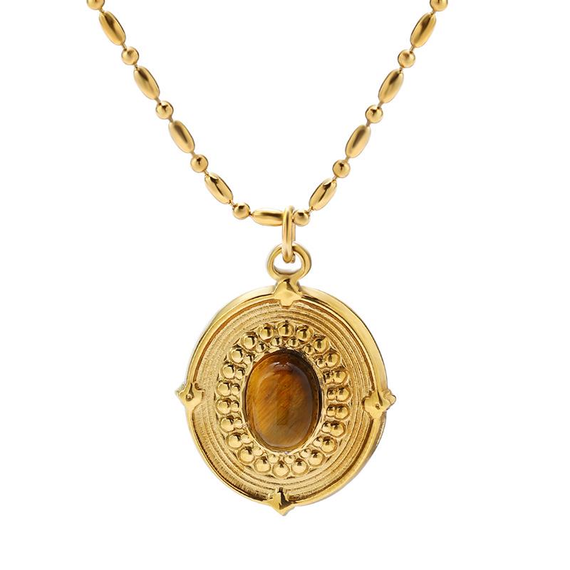 Melaard Tiger's Eye 18K Gold Stainless Steel Pendant Necklace for Women