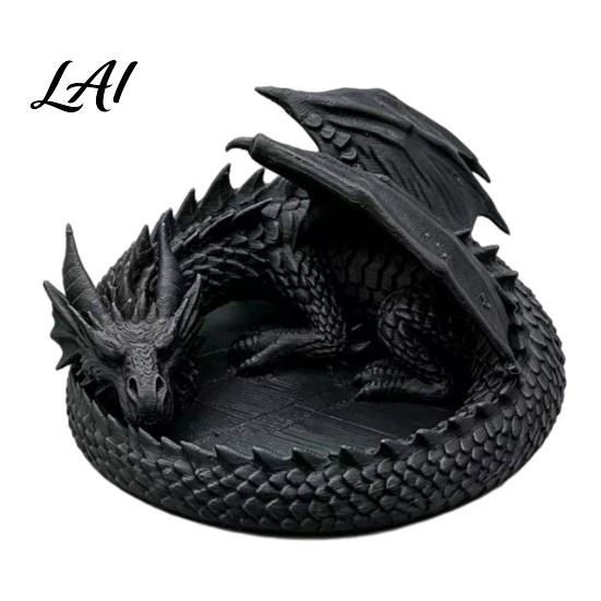 Ring Storage Tray 3D Printed Dragon Jewelry Tray Coiled Figurine Key Bowl Fantasy Necklace Display Stand Desktop Organizer for Earrings Necklaces,