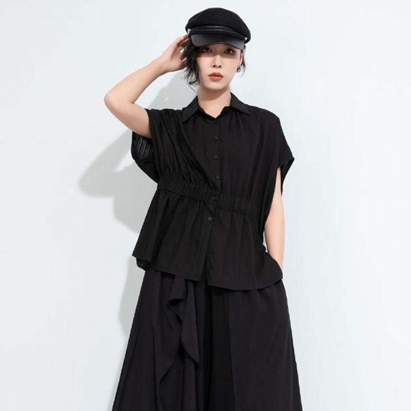 

Short sleeve oversized Black vintage shirts & blouses for blouse Casual loose summer tops women button up shirt