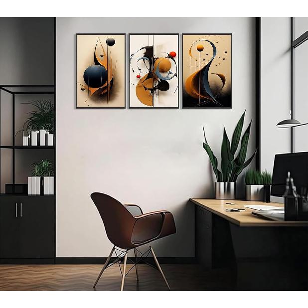 3Pcs Modern Minimalist Wall Art Abstract Geometric Wall Decor Pictures Painting Color Line Posters Prints Aesthetic Room Artwork for Office Bedroom