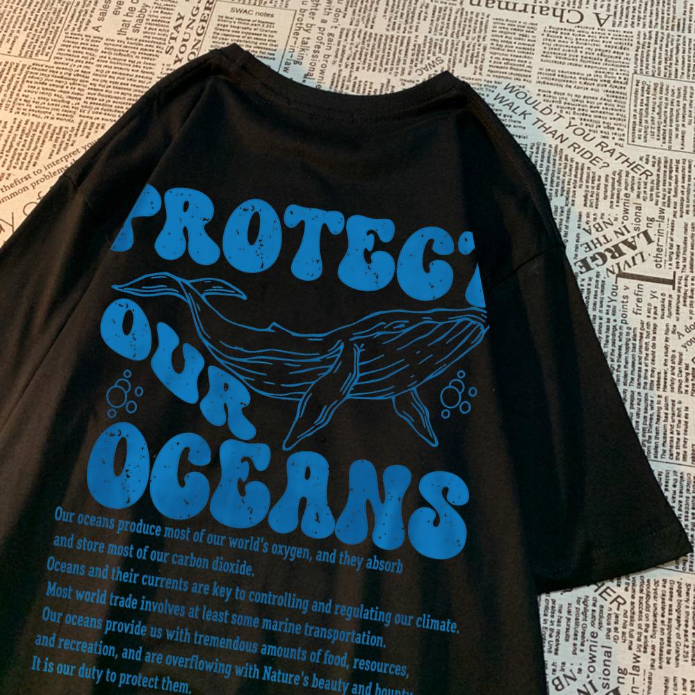 Protect Our Oceans Whale Landing T Shirts Men Pattern Quality T Shirt Vintage Cotton Tops Personality Summer T Shirts Women