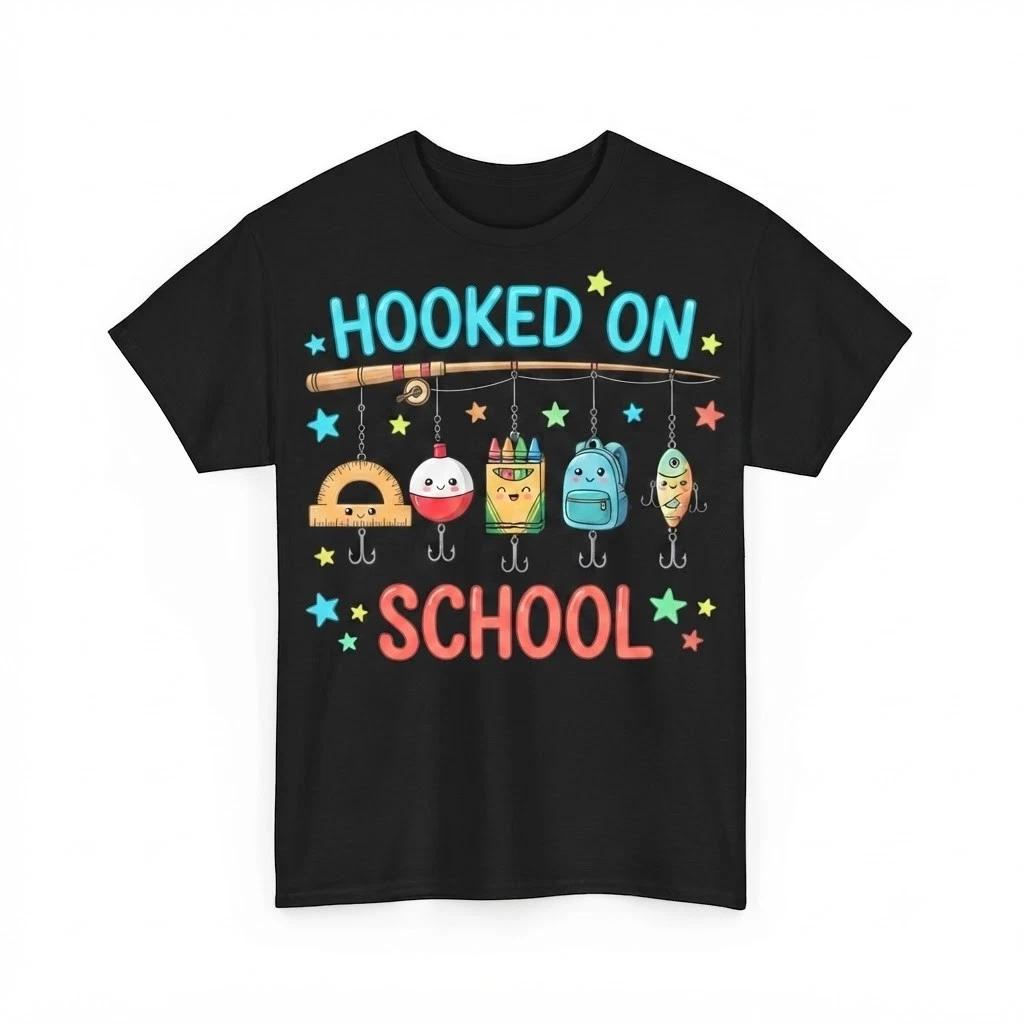 Hooked On School Shirt, Cute Back To School Gift, Funny Teacher Supplies TShirt M