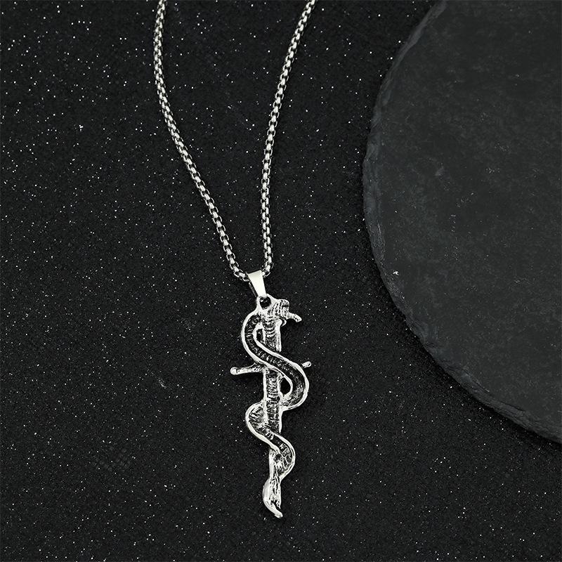 Snake Around Sword Necklace Retro Trend Punk Men'S Sweater Chain Jewelry Accessories