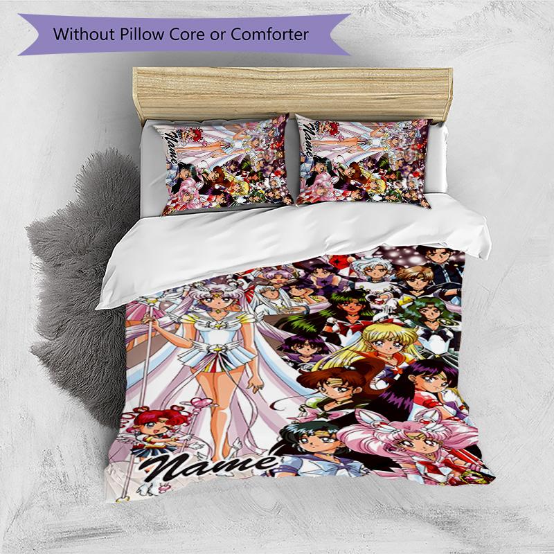3pcs Sailor Moon 2 Cover Set - Personalized Name, HD Printed Bedding with 1 Cover and 2 Pillowcases - Perfect for Home Decor, Easy Care