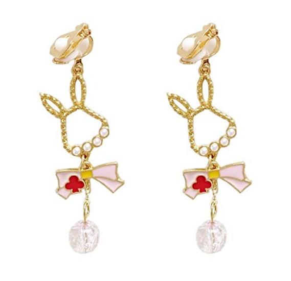 

Feel and Ribbon Gold Cute Rabbit Gift Rabbit Earrings Women s (Earrings Pink)