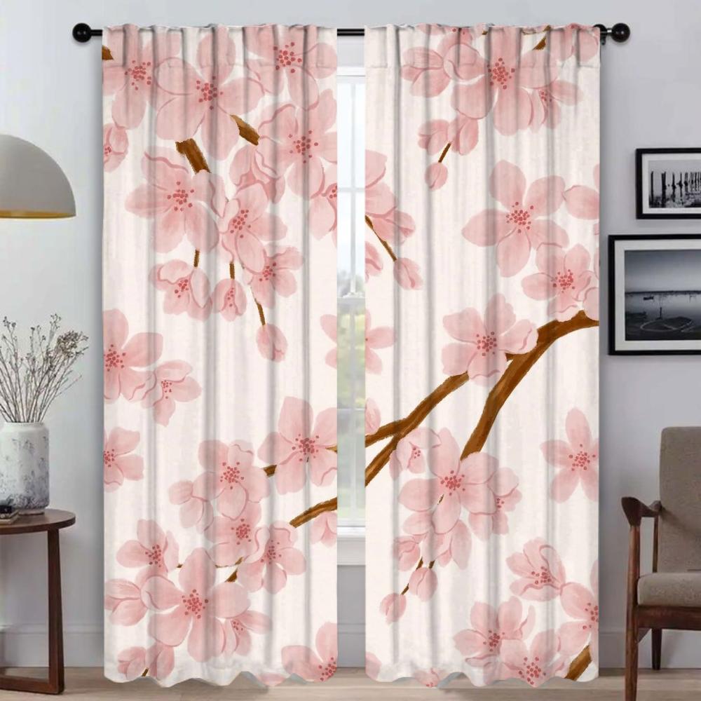 Pink Tea Party Curtains for Living Room Curtain for Room 2 Panel Partition Home Interior Curtains Halloween Decoration Shades