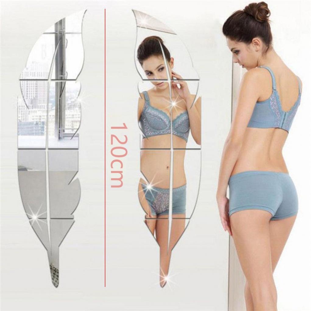 Oglindă Mare cu Pene Artă Autocolant de Perete Detașabil pentru Decorarea Casei (120*30 cm)