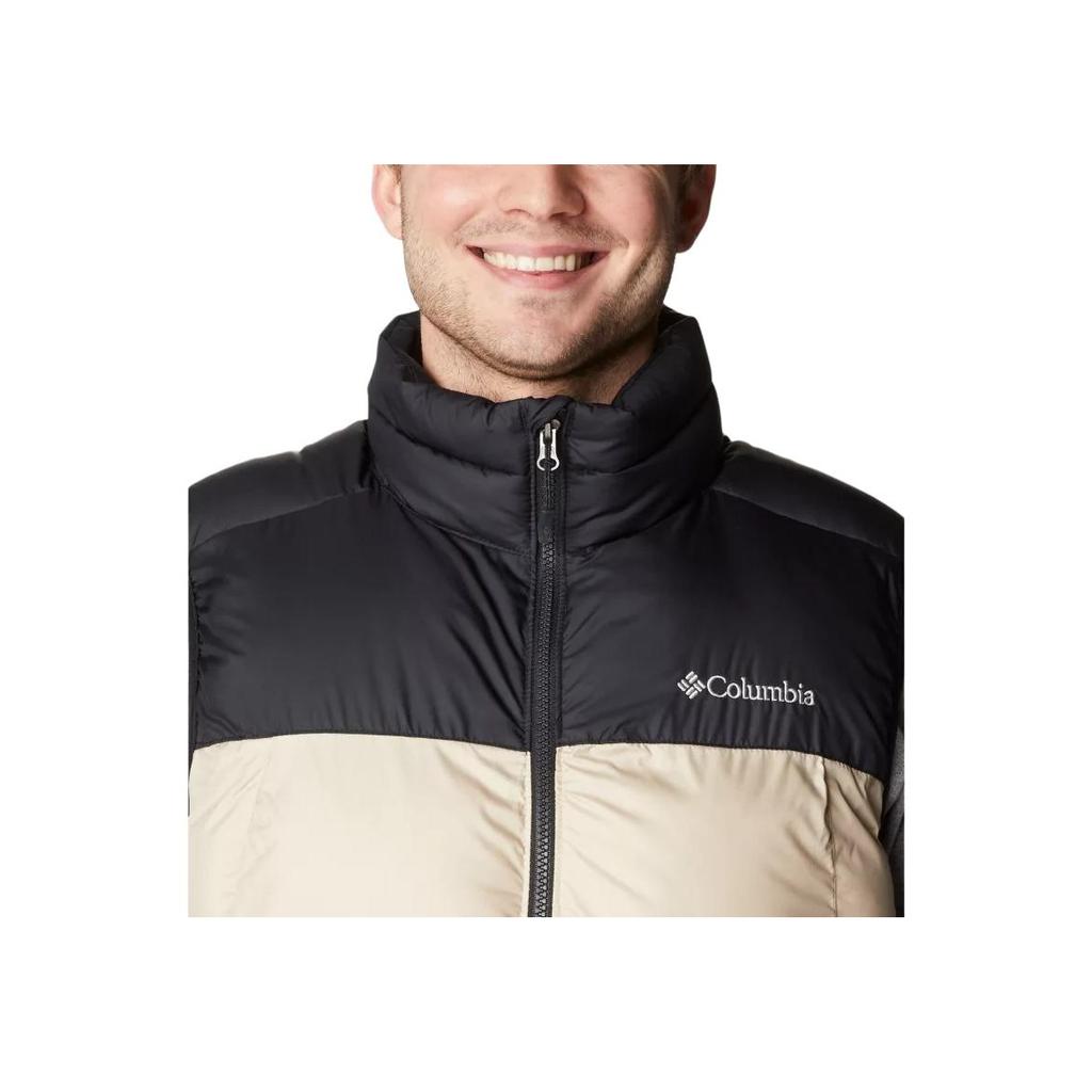 Columbia Color Block Letter Print Zip Stand Collar Vest Men Vest Beige 1738011-271