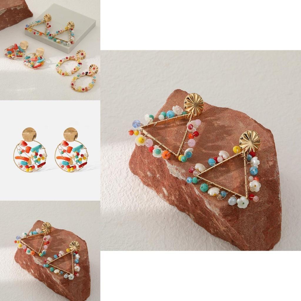 Geometric Trendy Dangle Earrings For Women Alloy Triangle And Oval Jewelry Statement