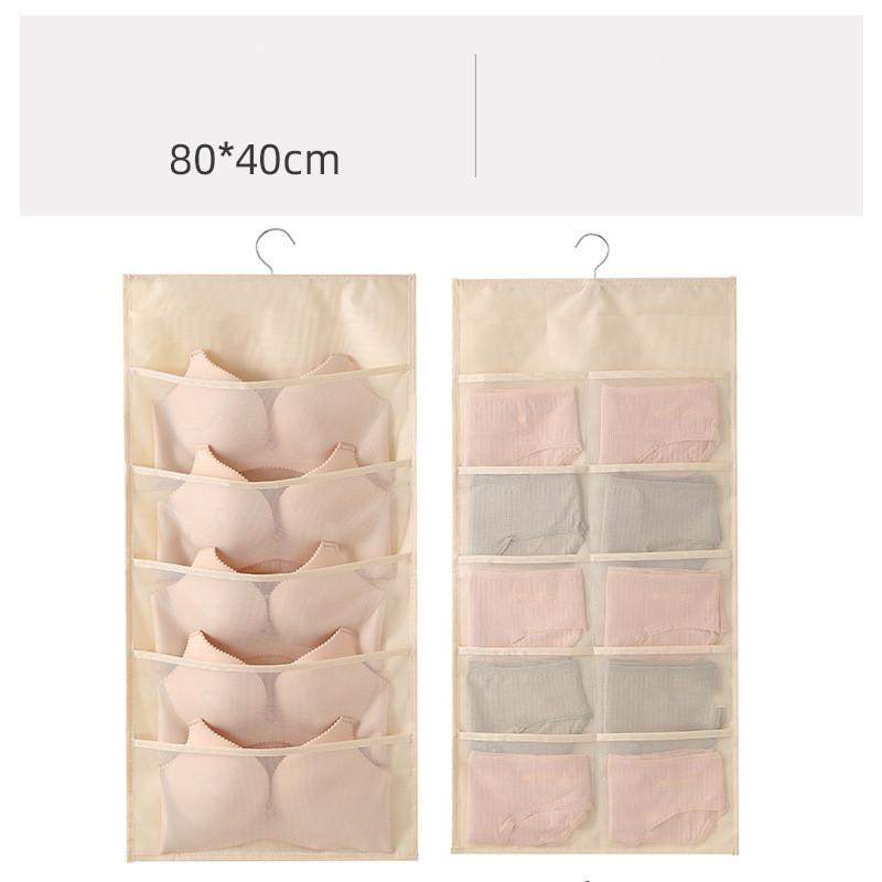 Pockets Hanging Bag Socks Bra Underwear Rack Hanger Clear Mesh Oxford Cloth Double Sided Hanging Bag Storage Organizer Bag