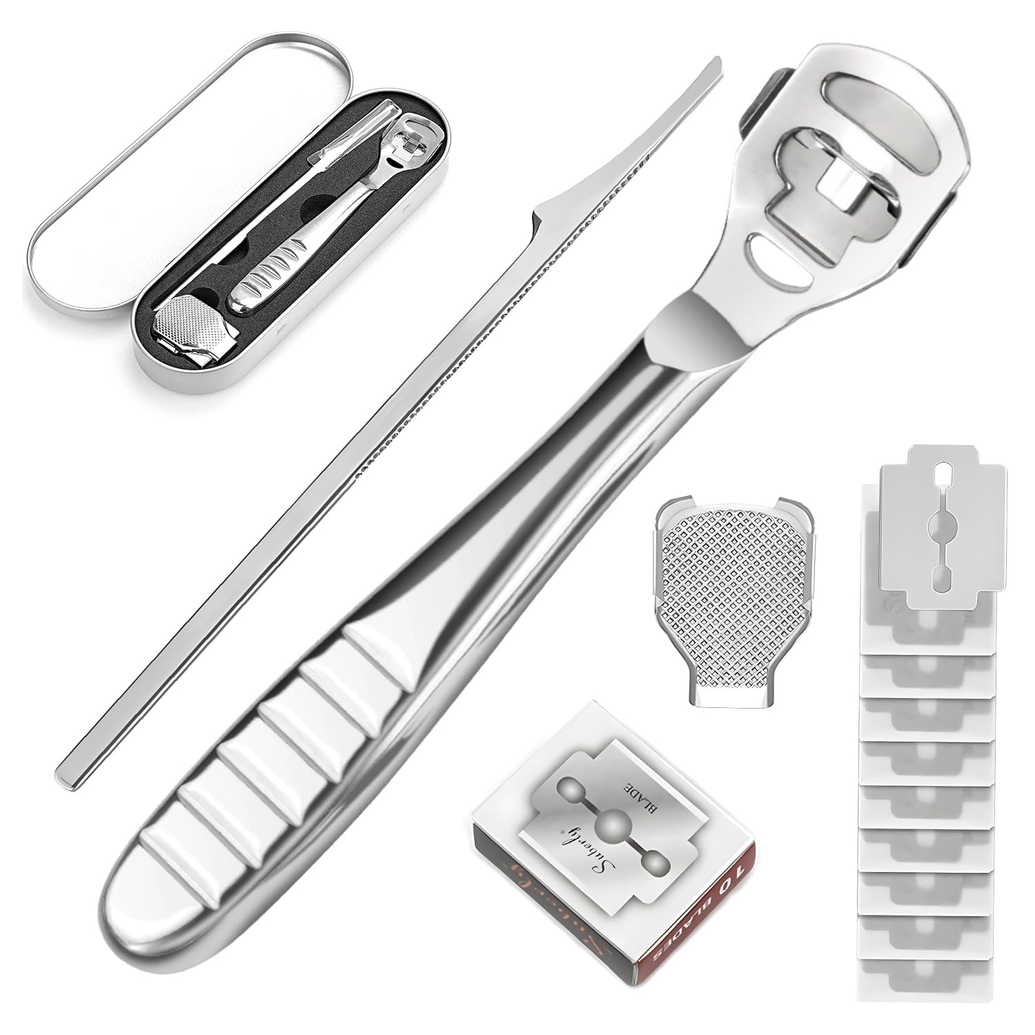 

Callus and Corn Remover Set with 10 Replacement Stainless Removes Hard Calluses and Corns from the Soles of Your Foot Care Tool with Storage Case