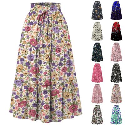 Women's Fashion Floral Floral Print Drawstring Elastic Waist Casual Loose Pocketless Half-body Skirt