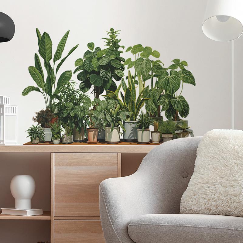 Fun-c1 Tropischer Grüner Pflanztopf Schildkrötenblatt Schlafzimmer Wohnzimmer Wandverschönerung Dekoration Wandaufkleber