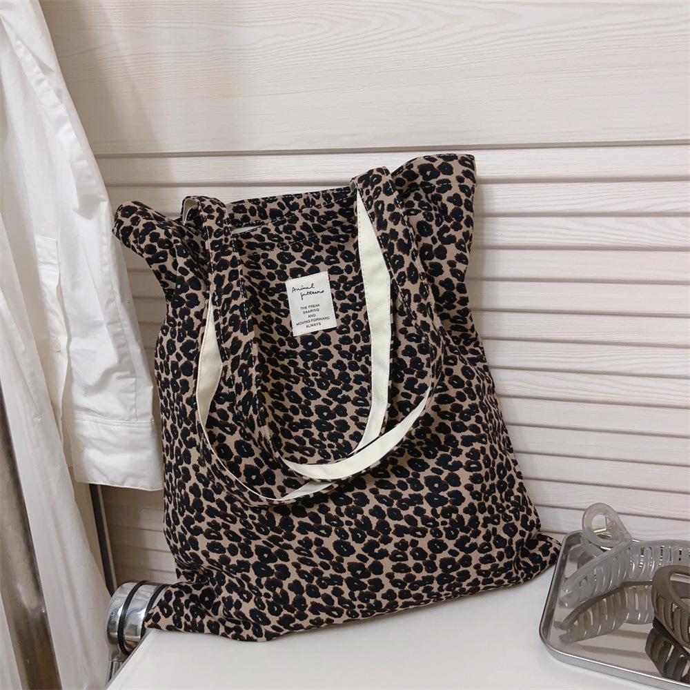 Leopard Print Tote Bag Women Large Capacity Canvas Shoulder Bag Reusable Shopping Purse