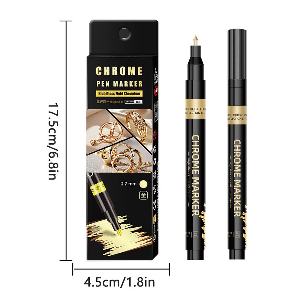 3color DIY Manicure Chrome Mirror Markers,0.7mm Nib Metal Pen Doodle Cards,Posters,Rock Mugs,Ceramic,Glass,Plating Pen 1 Pcs