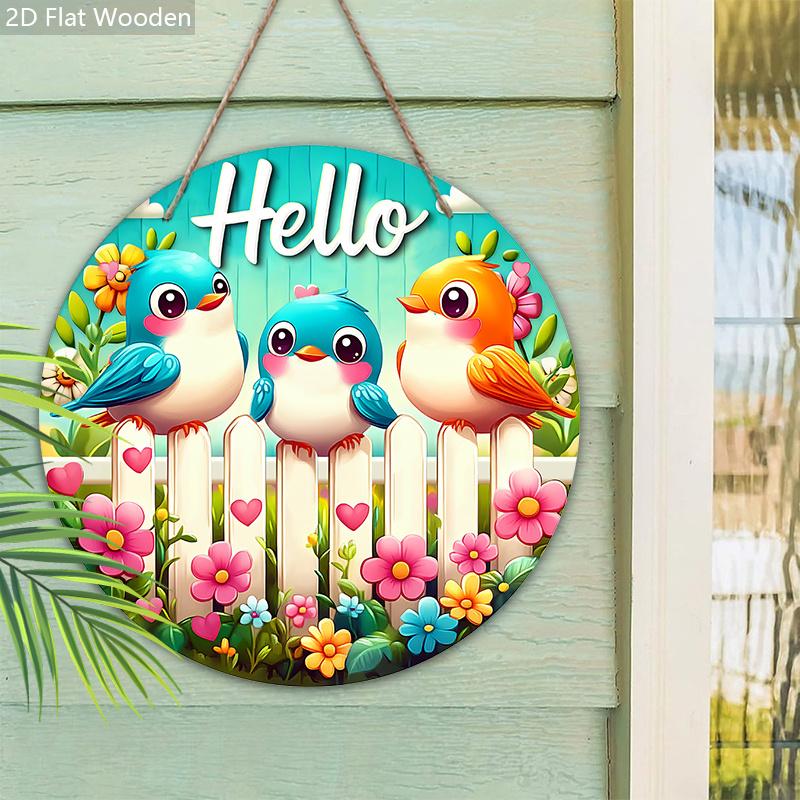 Plat 2D, 1 pièce Panneau en Bois Oiseau Vif Hello Hello Printemps Panneau de Bienvenue Décoration de Jardin Décoration Murale et de Porte de Maison Décoration de Fête de Fête Printemps