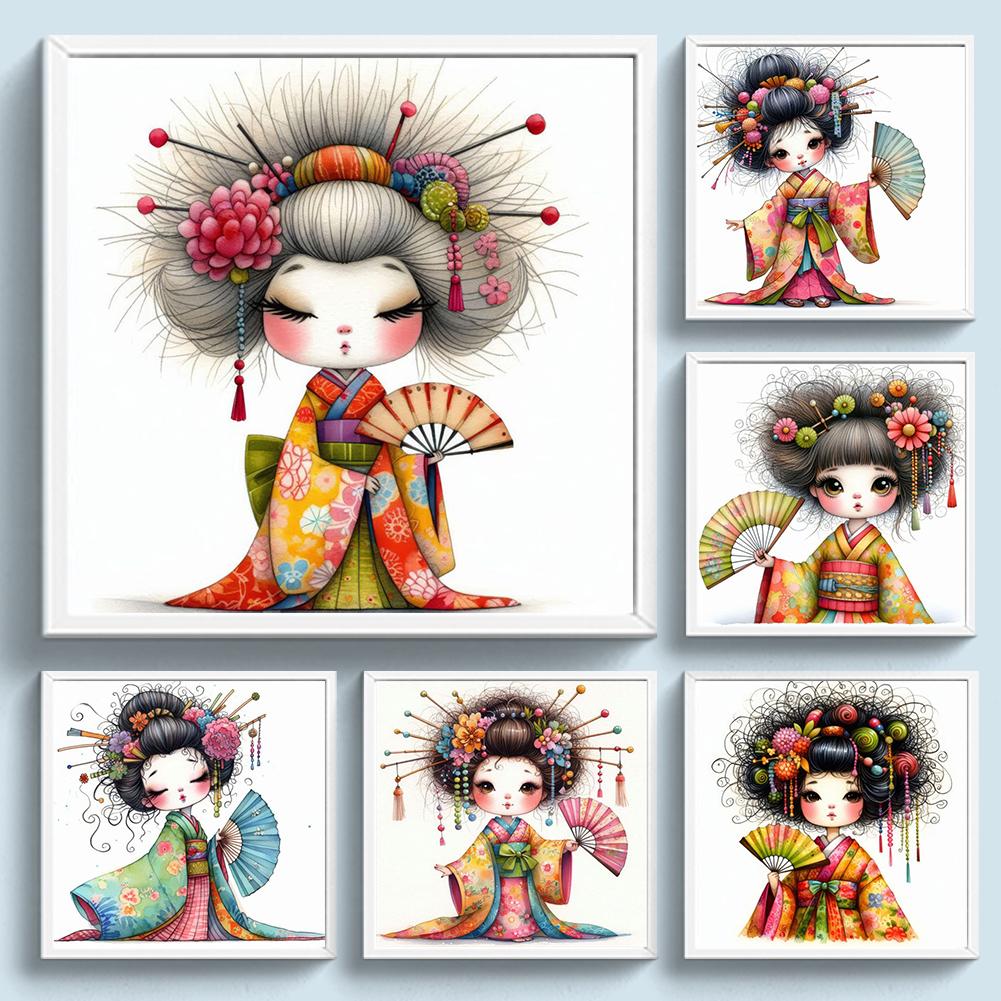 Kit de point de croix Art Broderie complète Fil de coton écologique 11CT Imprimé Geisha