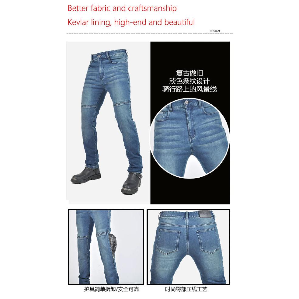 Motorrad-Fahrjeans Hose Weich elastisch Einsatz Gear Verschleißfest Feuerfest Kevlar Schutzschicht an Hüften und Knien