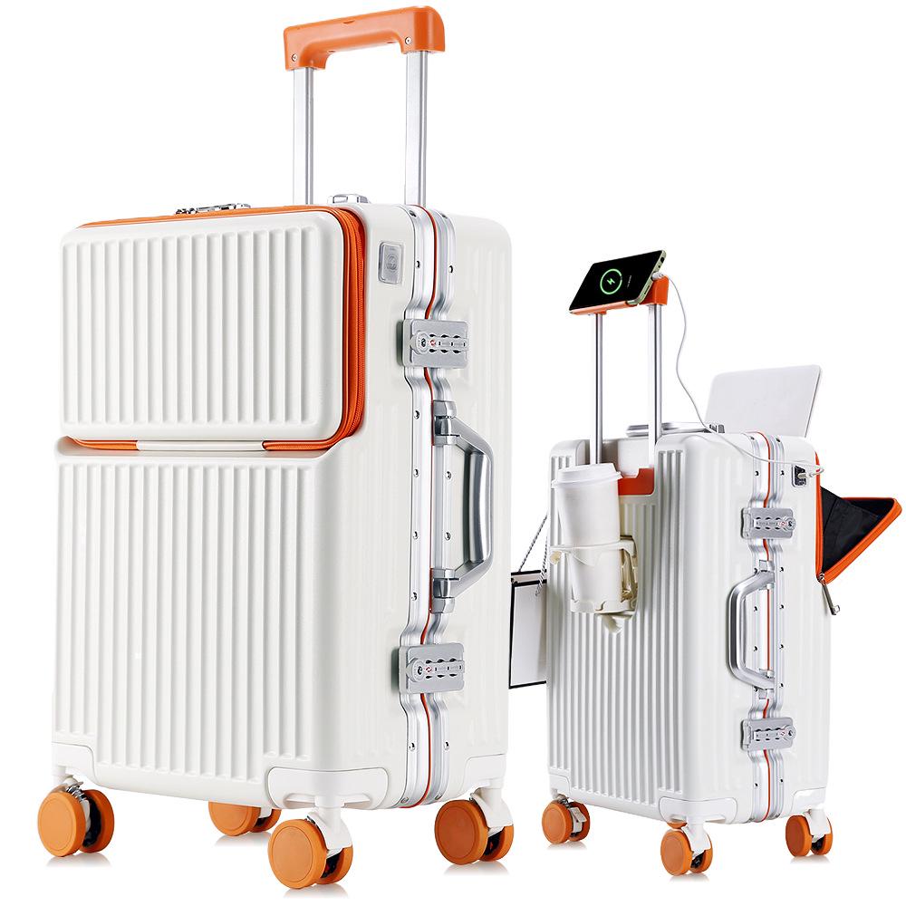 Universal Aluminum Frame Trolley Suitcase with Front Opening and Large Capacity for Women and Men