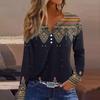Women's T Shirt Tee Button Long Sleeve Daily Weekend Fashion Basic V- Neck Regular Top