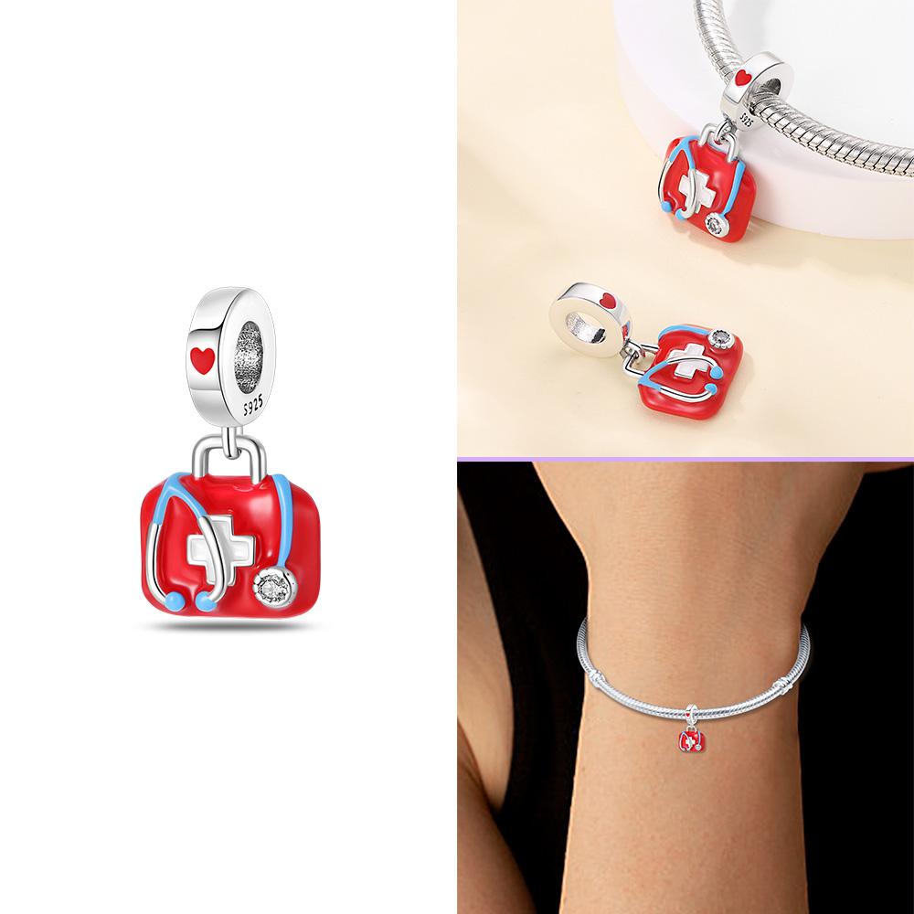 

925 Silver Emergency Kit Stethoscope Dentist Career Charms Pendants Fit 925 Women Bracelets DIY Jewelry Gift