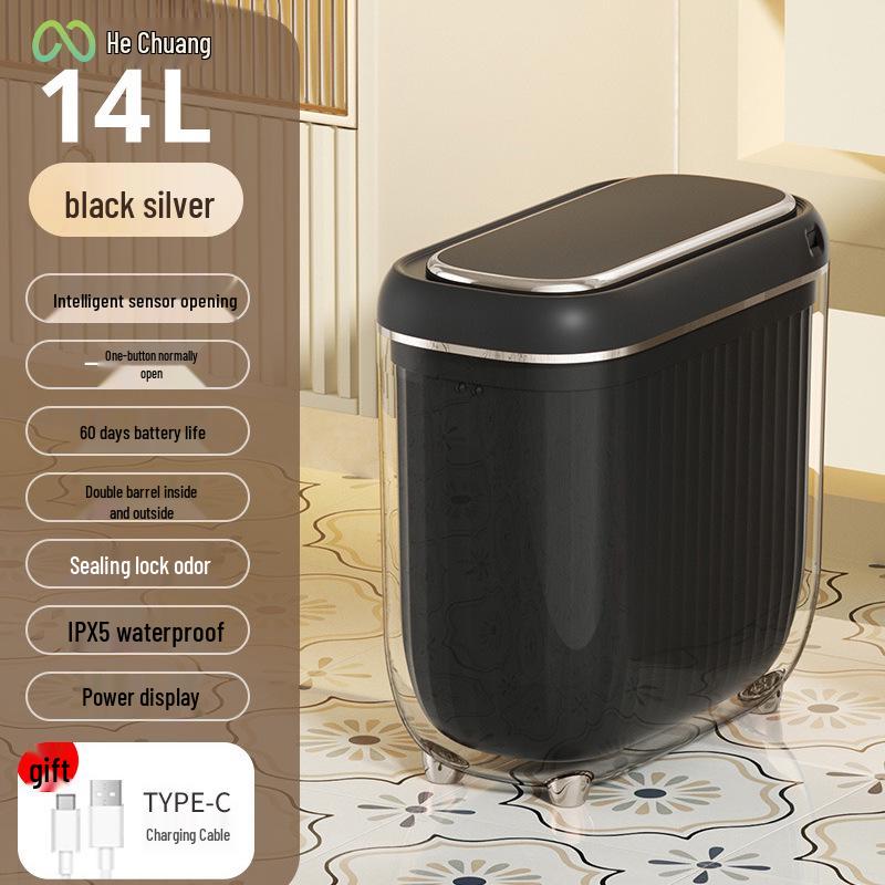 Crevice Smart Induction Trash Can: Multi-Scene, Low-Noise, Slow-Close, Waterproof, Odor-Proof Trash Bin.