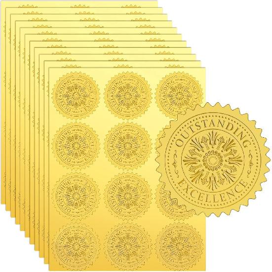 Fuutreo 360 Pcs 2 Inches Gold Foil Certificate Seals Self Adhesive Embossed Seals Round Gold Foil Stickers Outstanding Excellence Award Stickers for