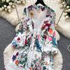 2026 New Floral Print Lace Patchwork Maxi Dress Women Elegant V Neck Long Sleeve White Casual Party Long Dresses Bohemian Robe