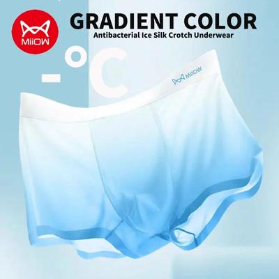 MiiOW 3 buc Lenjerie de corp pentru bărbați din mătase de gheață AAA, antibacteriană, mătase dud, pantaloni scurți de box de vară, sexy, fără sudură, L-5XL