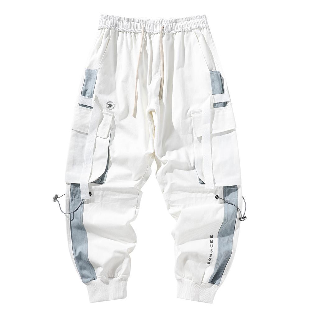 Nuevos monos de moda para hombre, mallas con cordón de empalme, pantalones Cargo deportivos informales sueltos