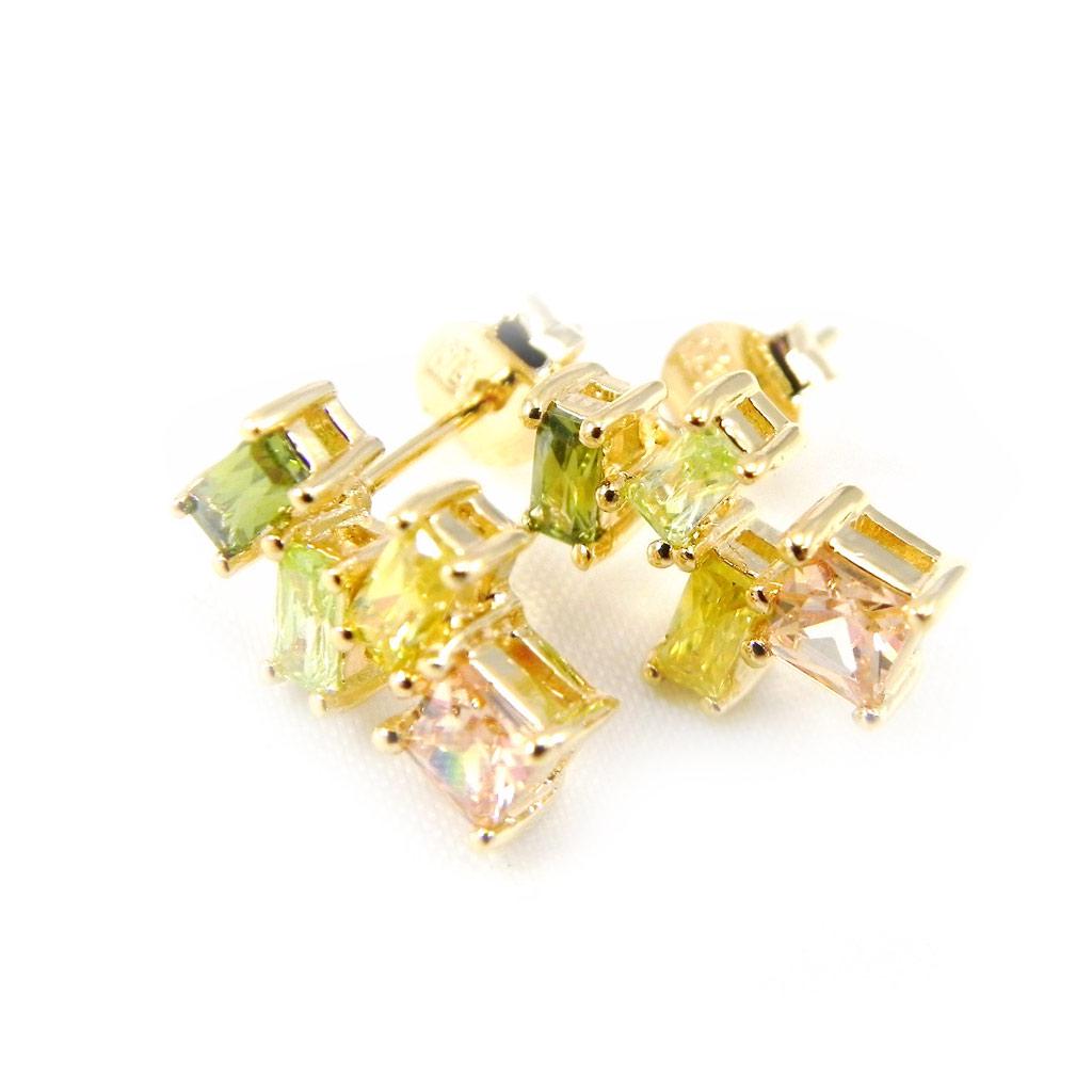 Les Trésors De Lily [G9380] - Vergoldete Ohrringe 'Merveilles' bernsteinfarben grün