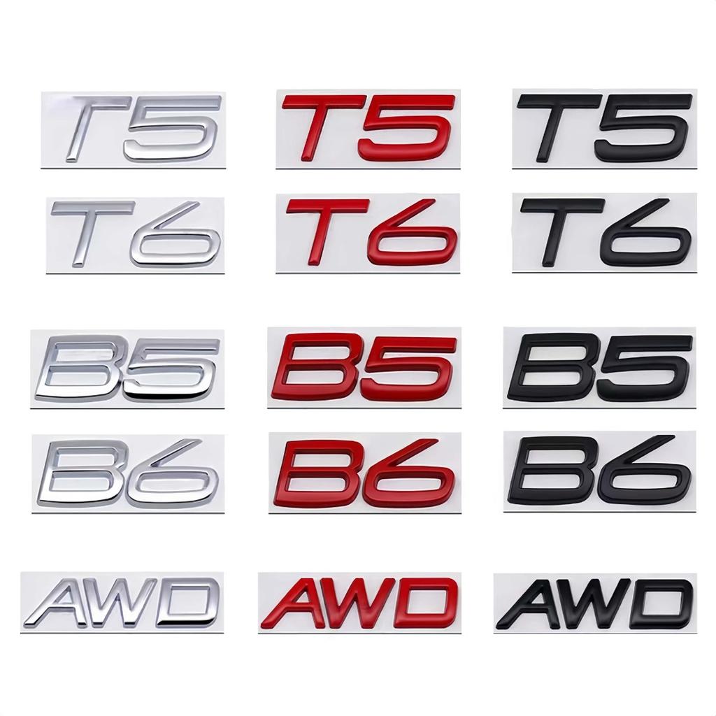 3D Metal AWD T5 T6 B5 B6 Letter Badge Sticker Rear Trunk Emblem Decal High-Quality Automotive Exterior Accessories