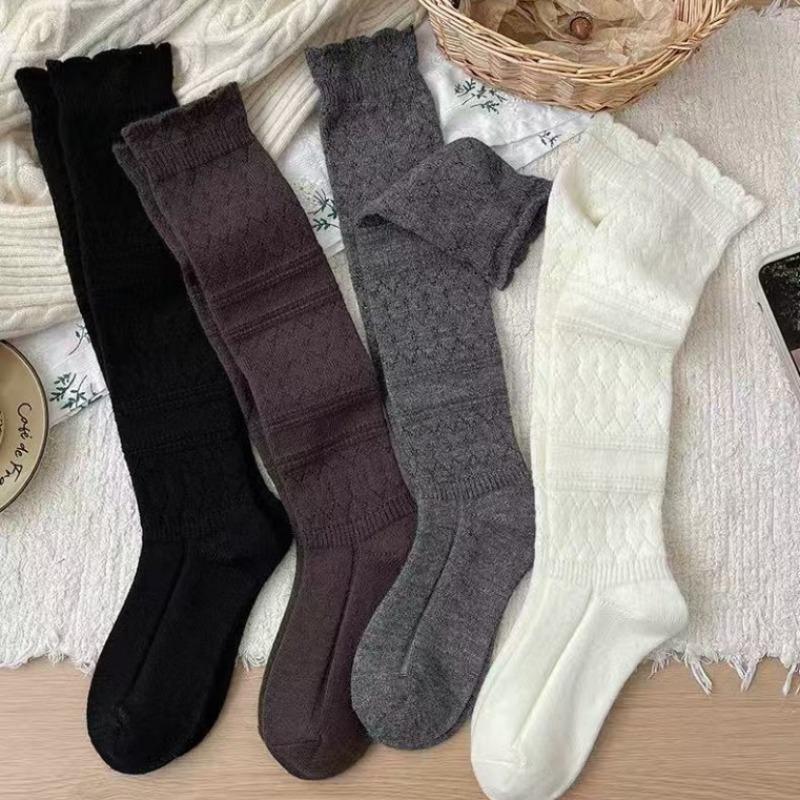 Sock Children - Warm Woolen Heavy-duty Retro Relief-punched Knitted Calf-length Socks That Slim The Legs and Keep Warm. Long Pile-up Socks.