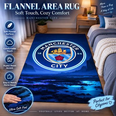 "Manchester City Logo Carpet with Blue Ocean Night Background" Suitable for Use As an Anti-slip for Living Room Bedroom Sofas