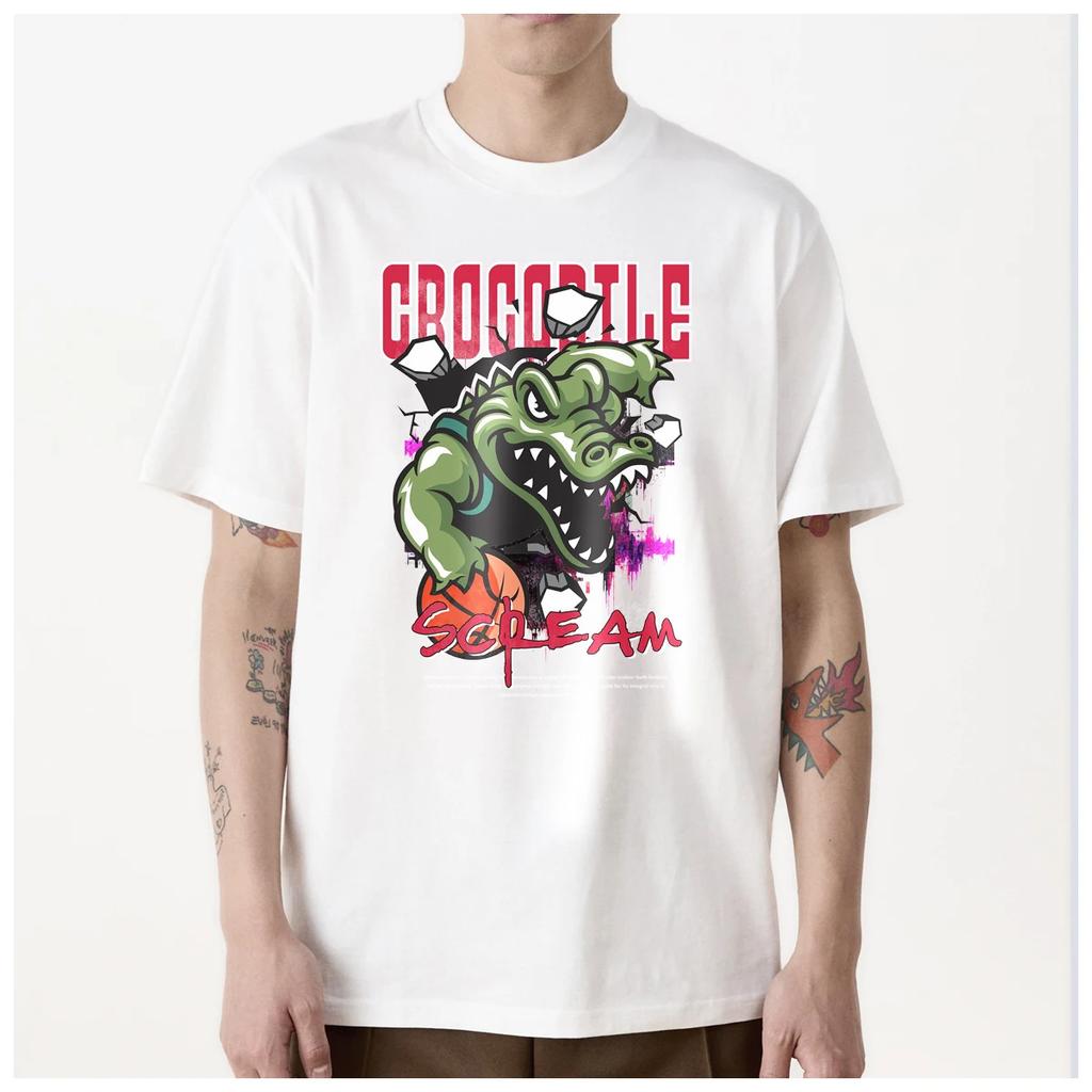 Crocodile Alligator ART Cool Funny Cartoon Printed Men's T Shirt Women Fashion 100% Cotton Summer Casual Breathable Couple Tops