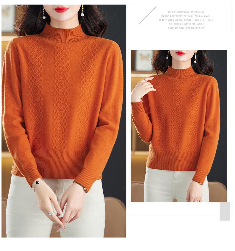 Hengyuanxiang 2025 Women's Pure Wool Sweater: Stylish Winter Knitwear, Warm Base Layer for Moms, Perfect for Middle-Aged Women