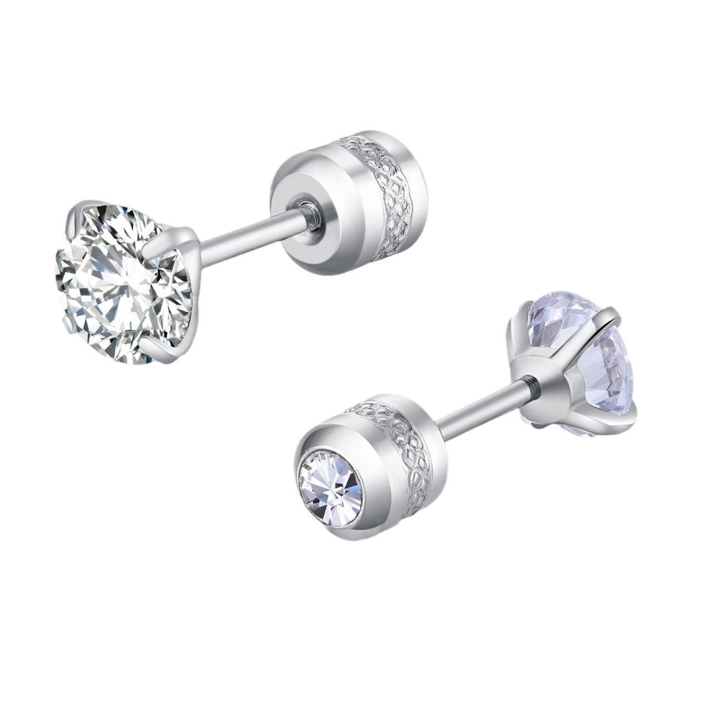 Stainless Steel Double Diamond Colored Zircon Stud Earrings