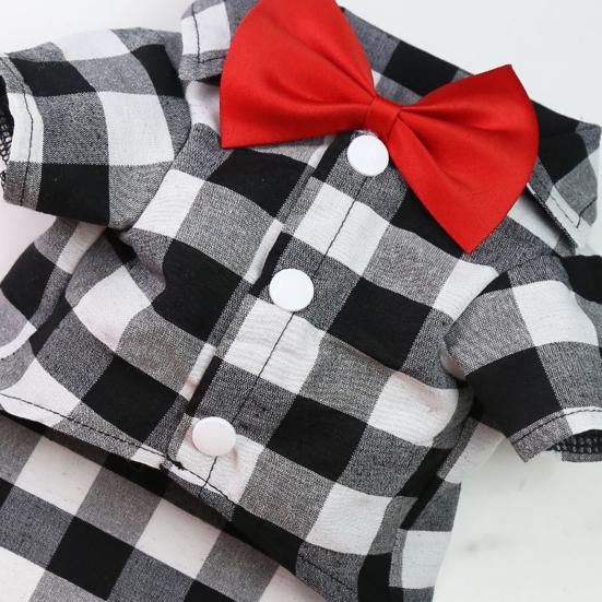 Pet T-Shirt Plaid Printing Bow-knot Decor Polyester Turndown Collar Dog Costume Shirt for Daily Life